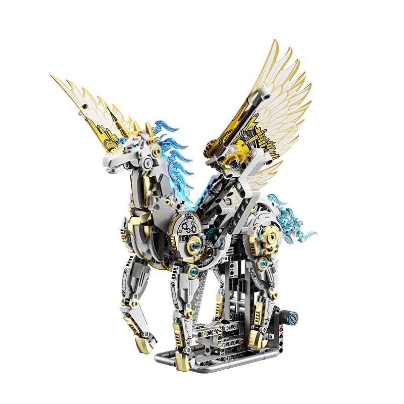 Image of SKY LINE OCEAN Mechanical Unicorn Building Blocks Set (1499+ PCS) | Complex for Ages 14+ | Light-Up Articulated Fantasy Animal Model with Stand | STEM Construction Toy | 5 Year Structural Warranty