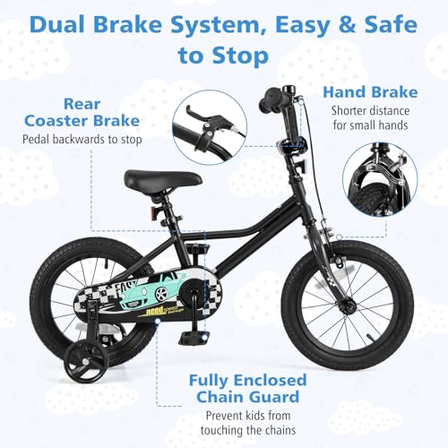 Image of BABY JOY Kids Bike, 12 14 16 18 Inches Car Pattern Sporty Bicycle w /Removable Training Wheels, Hand & Coaster Brakes, Adjustable Seat & Handlebar, Girls Boys Bike