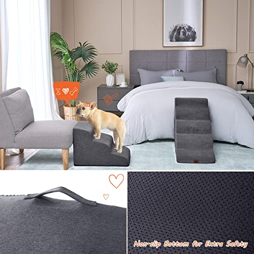 Eheyciga Dog Stairs For Couch, 3-Step Pet Steps For Small Dogs And Cats, Pet Stairs For Sofa Chair And Bed, High Bed Climbing, Non-Slip Balanced Dog Indoor Step, Grey, 2/3/4/5 Steps #TOP4