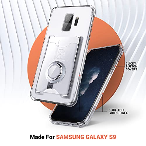 Shields Up For Galaxy S9 Case, Samsung S9 Case, Minimalist Wallet Case With Card Holder And Ring Kickstand/Stand, [Drop Protection] Slim Protective Cover For Samsung Galaxy S9 - Clear #TOP6
