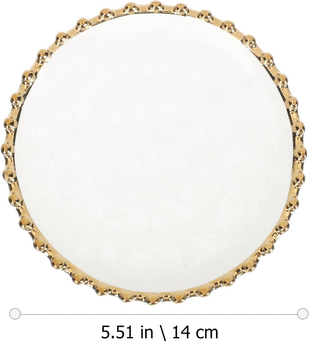 Hemoton 2pcs Ceramic White Plate with Gold Trim: Round Sushi Plates Dessert Salad Serving Tray European Porcelain Breakfast Dish Jewelry Tray for Kitchen 6 inch
