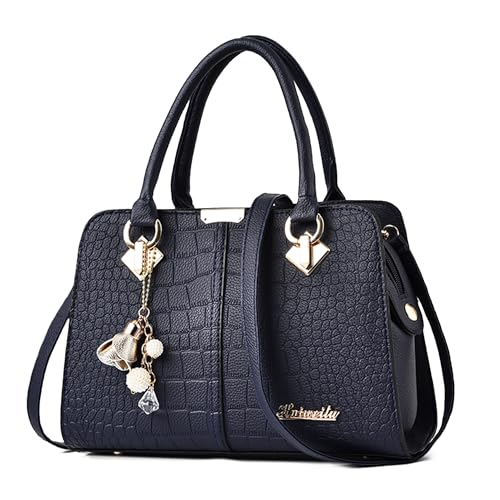 DIRRONA Bolso De Mano Mujer con Colgante Elegante De Piel Sintética Mejorada Y Herrajes Dorados – Bolso De Hombro Moderno para Trabajo, Compras Y Uso Diario Azul Real Elegante