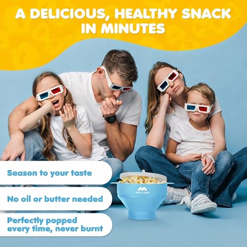 Image of The Original Mindful Design Microwave Popcorn Popper - Silicone Bowl, BPA-Free & Dishwasher Safe (Light Blue)