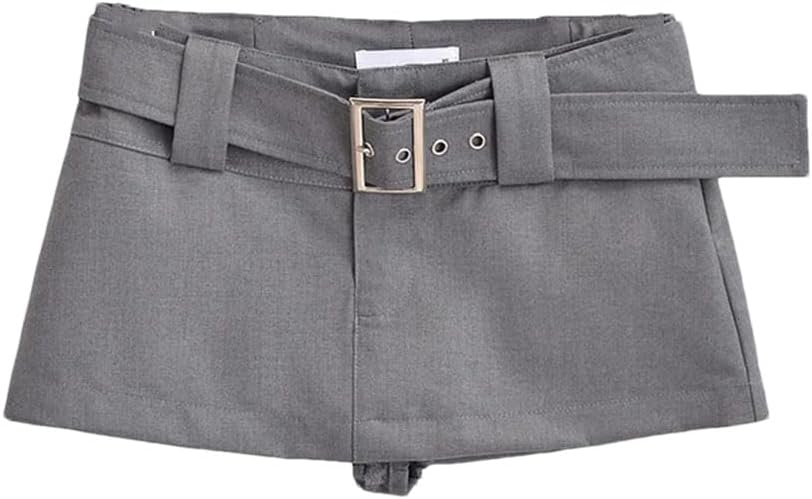 Women Vintage Cargo Skirts Solid Pockets Casual Skorts Mini Skirts with Belt