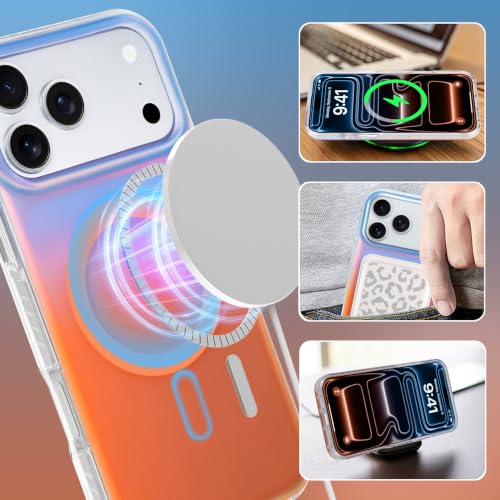 Image of Magnetic Case for iPhone 17 Pro Max [Compatible with Magsafe] | [Anti-Yellowing] [1 Screen Protector] Cute Fashion Iridescent Case for iPhone 17 Pro Max 6.9 inch 2025, Blue Orange