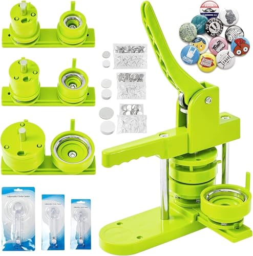 Pin Maker Button Maker Machine Multiple Sizes (1+1.25+2.25) with 300 Buttons 3 Circle Paper Cutters Button Badge Pin Press Machine (304Pcs Green)