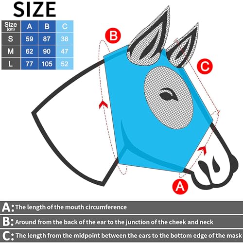 Pferde Fliegenmaske,Fliegenschutz Pferd Cob mit Ohrenschutz,Horse Fly Mask,Fliegenhaube Pferde,Atmungsaktive Moskito Maske