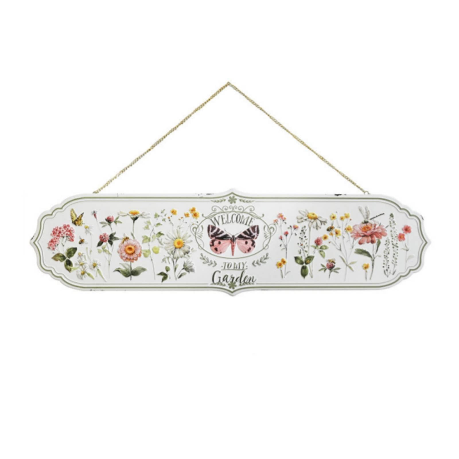rockible Placa con Cana Resistente Placa Colgante Vintage Letrero Metal para Terraza, Porche, 80 21cm, Mariposa, Grande, "WELCOME To My Garden"