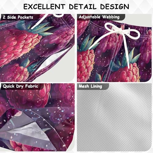 Boccsty Fresh Red Purple Raspberry Berry Fruit Boys Swim Trunks Baby Kids Swimwear Summer Toddler Beach Board Shorts 2T3