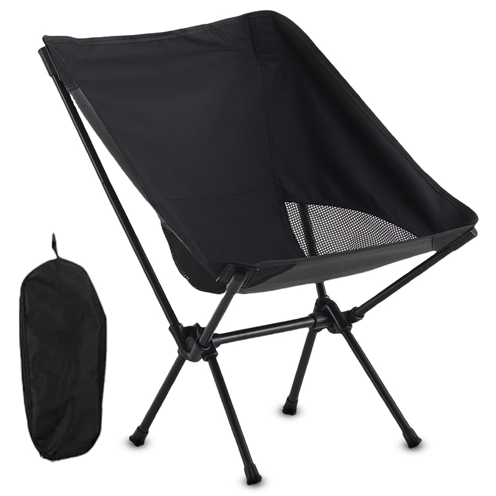 Chaise de camping pliable extra large avec sac de transport pour adultes, chaise pliante d'extérieur pour camping, randonnée, pique-nique, pêche, randonnée et plus encore (noir)