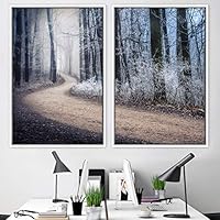 2 Piece Framed Canvas Wall Art Brown Forest Canvas Prints Home Artwork Decoration for Living Room,Bedroom - 16