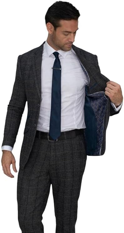 Marc Darcy Tuta Da Uomo, 3 Pezzi, Blu, A Quadretti, A Spina Di Pesce Design Vintage Retro Blu 3 Mesi 119092414 - Foto 13