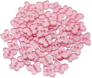 Special Touches Pink Glitter Butterfly 13mm Resin Buttons - Pack of 50