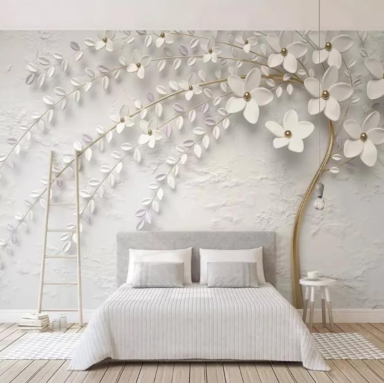 Papier peint décor à la maison grand format 3D motif branche fleur blanche