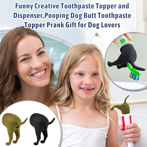Vibbang 2Stück Pooping Dog Butt Zahnpasta-Aufsatz, Lustige Zahnpastakappen, Kreative Zahnpastaspender, Streich-Geschenk, Badezimmer dekoration für Familie, Kinder und Erwachsene (A)