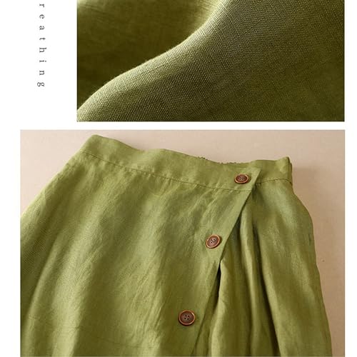 Giltpeak Womens Summer Linen Cotton Skirts Elastic High Waist, Casual Vintage Buttoned Swing Midi A-Line Skirt2