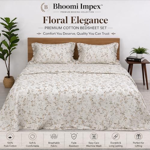 Image of Bedsheet for King Bed Include Pillow Covers | Verdant Bliss Premium Bedding | Pure Cotton 144 Thread Count|60x100 inch - Verdant Bliss