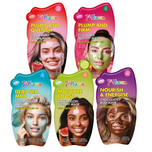7th HeavenVariety Pack of 5 Clay, Cream & Peel-Off Face Mask – Hydrating & Moisturising Formula Suitable For All Skin Types – Vegan & Cruelty-Free Skincare gift set