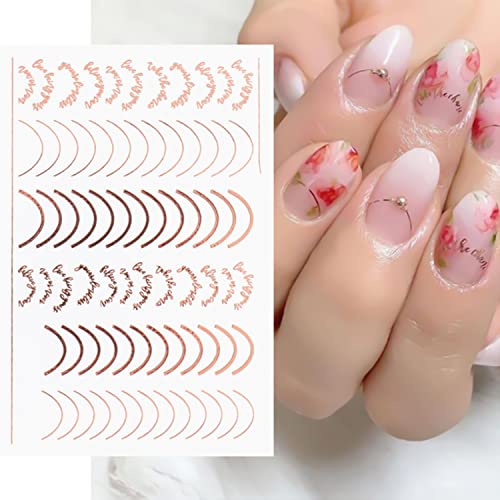 Silpecwee 14 Sheets Gold Nail Stickers French Line Metallic Curve Strip Nail Decals Self Adhesive Nail Art Stickers Nail Design Stickers 3D Nail Decoration For Women Kids #TOP6