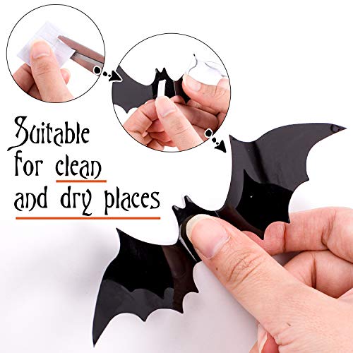 Whaline 72 Pack 3D Bats Stickers Plastic Wall Bat Decals For Home Window Decor Halloween Party Supplies (Black) #TOP3