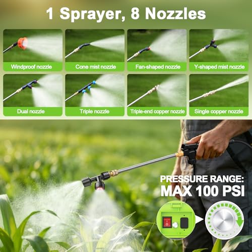 Battery Powered Backpack Sprayer 5.3 Gallon,Electric Garden Sprayer with 100 PSI Adjustable Pressure, Rechargeable 21V 2.6Ah Battery,8 Nozzles (Includes Telescopic Wand) for Lawn,Yard,Garden by Ublue - Used condition - Image 3