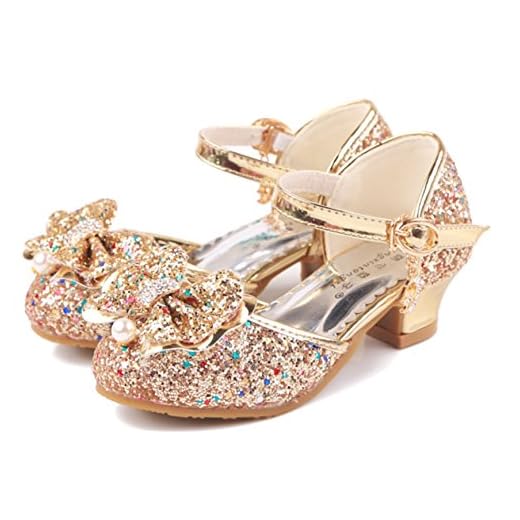 YOGLY Disfraz de Princesa Zapatos de Tacón Alto Fiesta Sandalias para Niñas Brillante Princesa Zapatilla de Baile