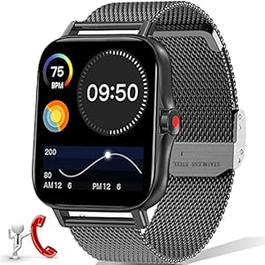 Smartwatch Herren mit Telefonfunktion, 1.7 Zoll Smartwatch Herren mit Musik Spielen Pulsmesser Schlafmonitor SpO2, IP67 Wasserdicht Fitness Armbanduhr, Schrittzähler Uhr Herren Schwarzer Stahl