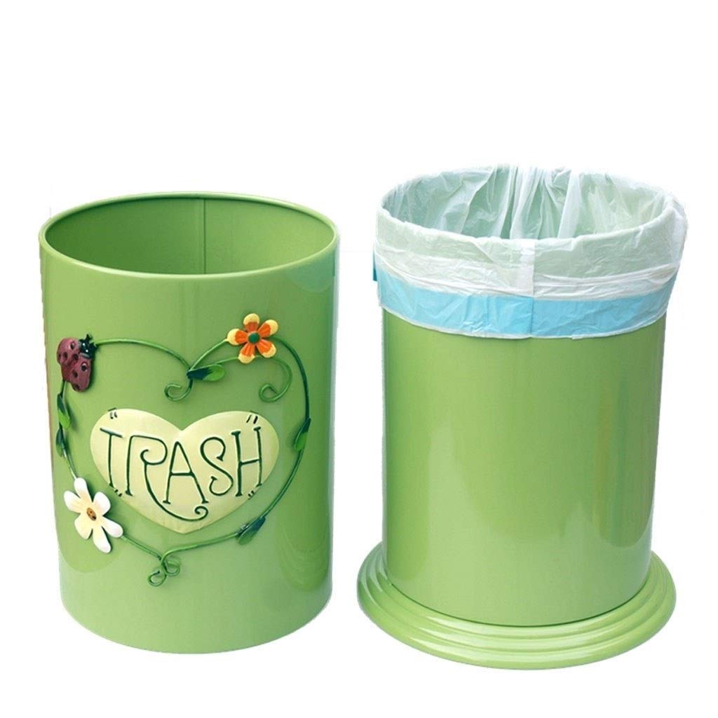 Portable Personalized Painted Trash Can Sealed Portable 10L Metal Uncovered Waste Paper Basket for Home Office Can Recycler (Color : Green Size : B) (Blue B)