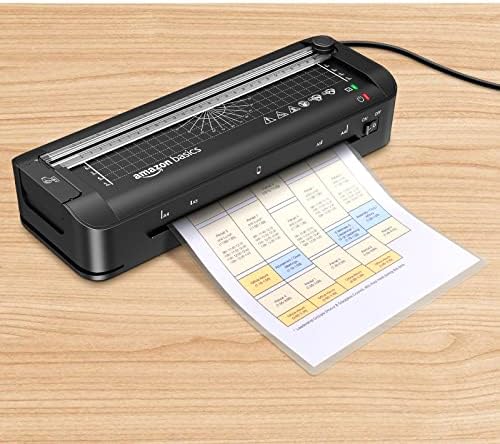 Amazon Basics 3-in-1 A4 Thermal Laminator with Trimming, Punching, Corner Rounding Functions, Includes 10 Pouches, UK Plug