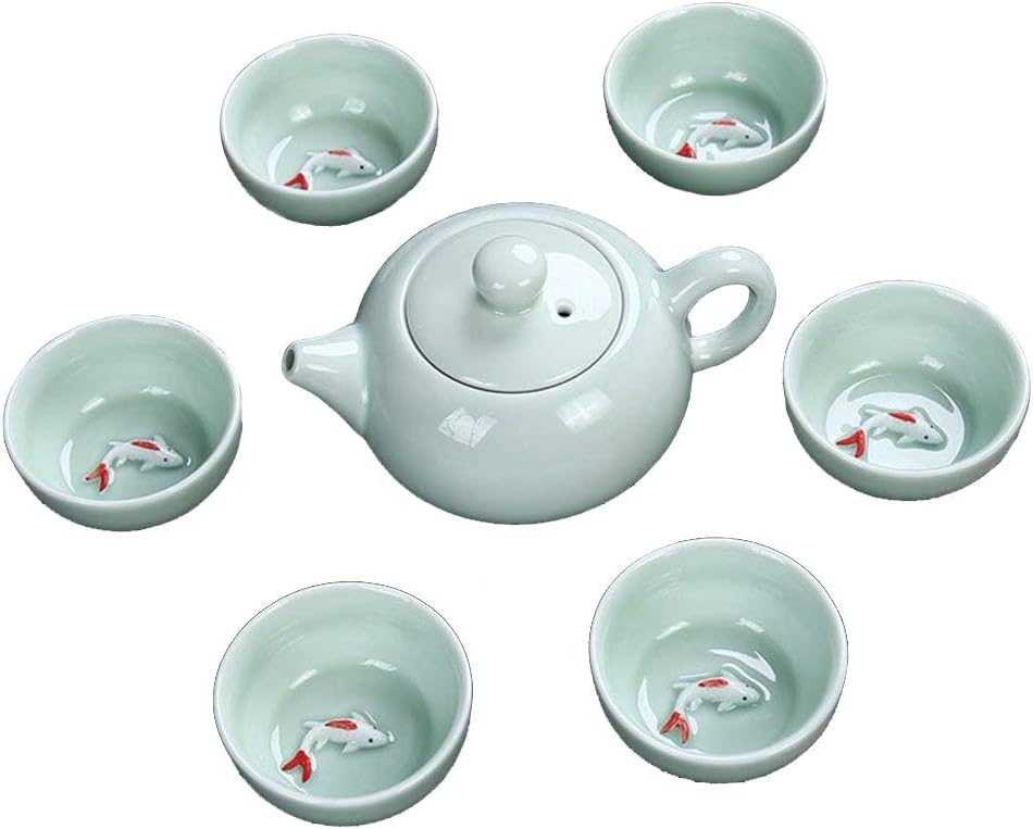 Hoobar Chinese Kung Fu Tea Set, Porcelain Handmade Ceramic Tea Service Fish Tea Cup (7)