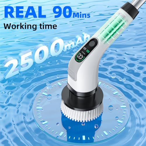 Image of Electric Spin Scrubber,Large Battery & Long Runtime Power Spin Cleaner with 7 Replaceable Brush Heads,IPX7 Waterproof & Adjustable Extension Long Handle,2 Speeds for Bathroom, Shower, Tile, Floor