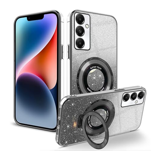 Coque Samsung Galaxy A36 5G anti-chute avec bague de maintien et silicone pailleté noir