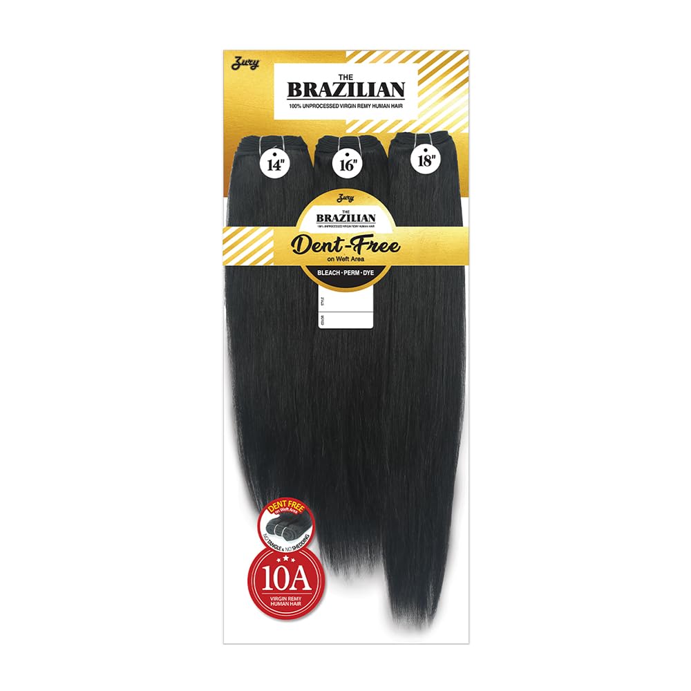 Zury Unprocessed Virgin Remy Human Hair Weave Bundle 10A THE BRAZILIAN MULTI STRAIGHT (Natural, 14"16"18")
