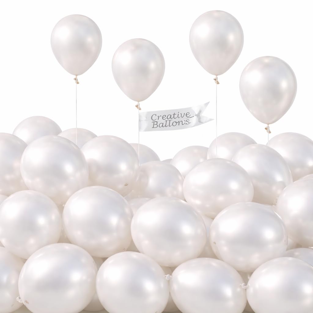 White Pearl Balloons 50 Pack 10 Inch Shiny Metallic Pearlescent Latex Party Decorations for Elegant Wedding Anniversary Graduation Engagement Party Celebration