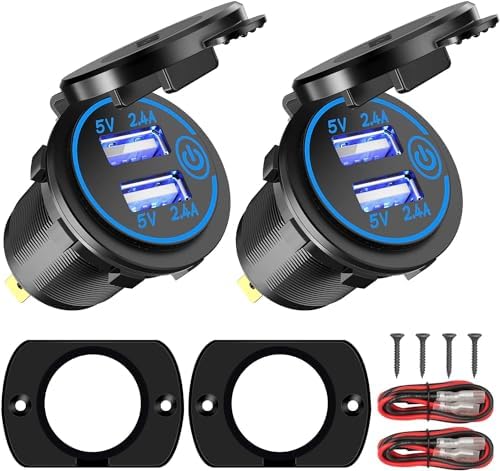 Chargeur USB Voiture 3.1A Double Port – 12V/24V – Étanche – Prise Encastrable Avec LED – Noir