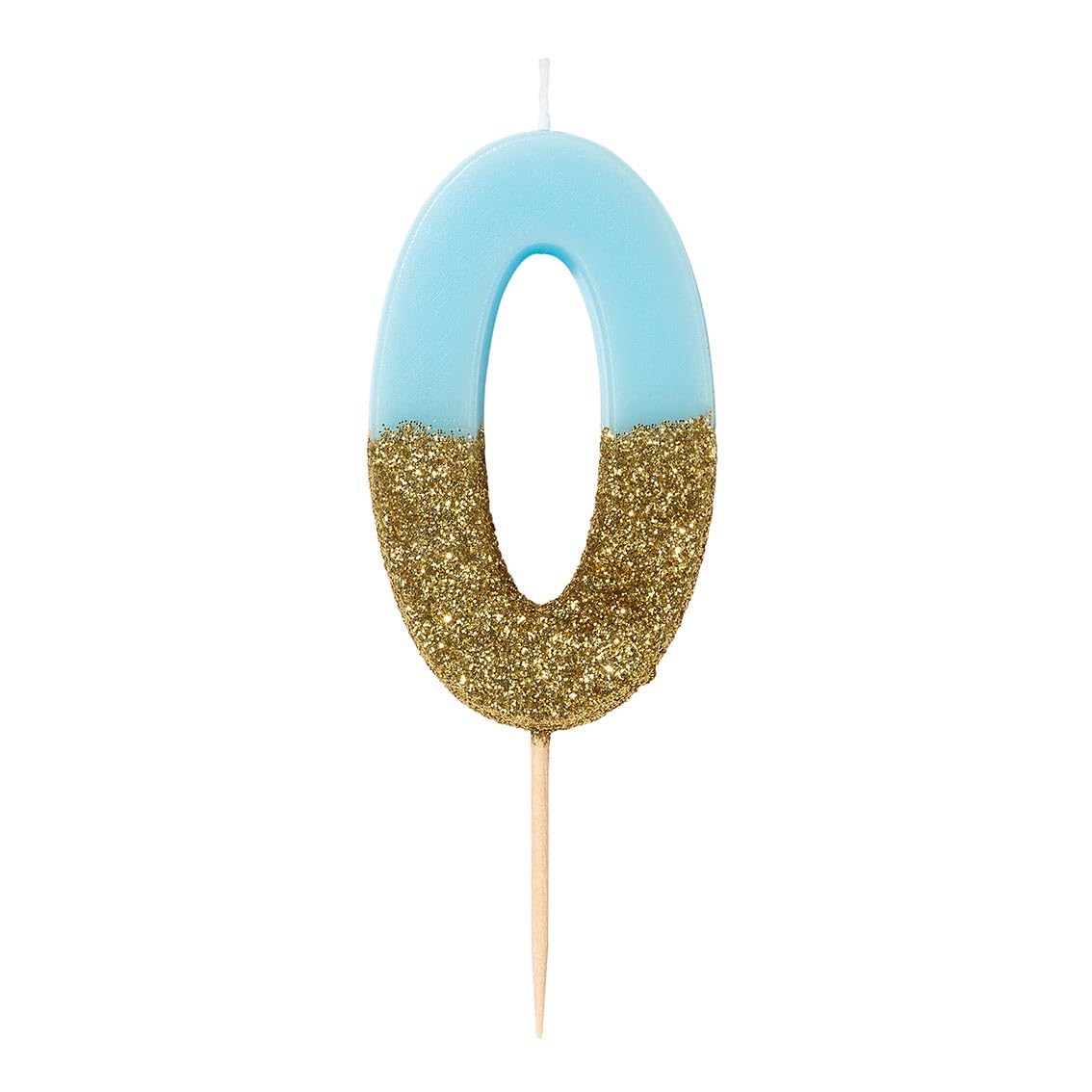Talking Tables Blue Number 0 Birthday Candle with Gold Glitter Premium Quality Cake Topper Decoration For Kids, Adults, Boys Party, Anniversary, Milestone Age, Height 8cm, 3"