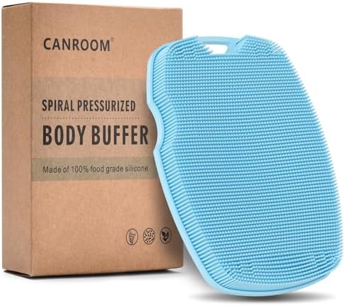 Canroom Silicone Body Scrubber - Anti Zinc Infused-Highly Elastic Bristles Exfoliating Body Scrubber for Shower Body,Cellulite Reduction,Blood Circulation - Azure