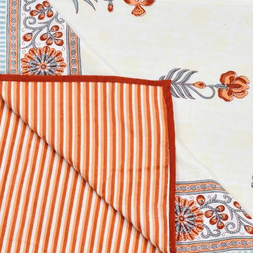 Image of BLOCKS OF INDIA 100% Cotton Dohar King Size Reversible Hand Block Printed Malmal Summer Dohar /Blanket (Grey Orange Flower)