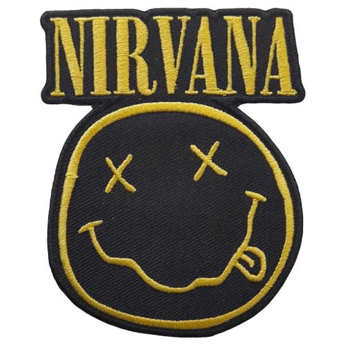 Nirvana Patch Band Logo And Smiley Nouveau Officiel Noir Woven Iron On 105 X
