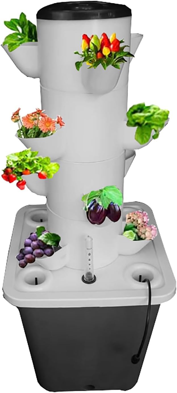 de Cultivo hidropónico Tower Garden, macetero Vertical para Exterior e Interior, Kit de Cultivo Inteligente con Bomba y depósito de Agua para Hierbas, Frutas y Verduras (12