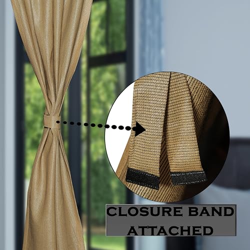 Image of HDPE Fabric 85-90% Sun Blockage & UV Protection Detachable Tab Top Balcony & Outdoor Curtains Temperature Reducing for Window&Door Curtains(Beige Black Color 4.5X5.5 Feet) 1 Piece