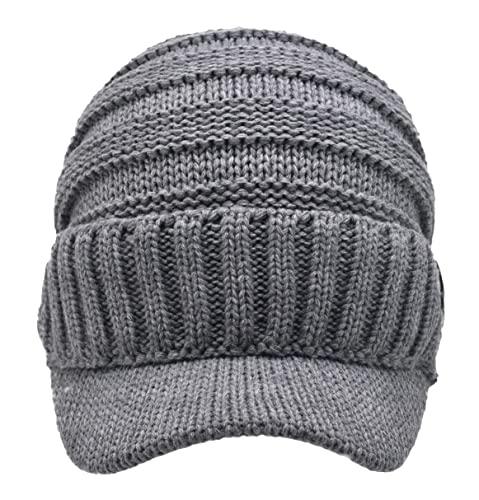 Image of C.C Trendy Warm Oversized Chunky Soft Oversized Ribbed Slouchy Knit Hat with Visor Brim