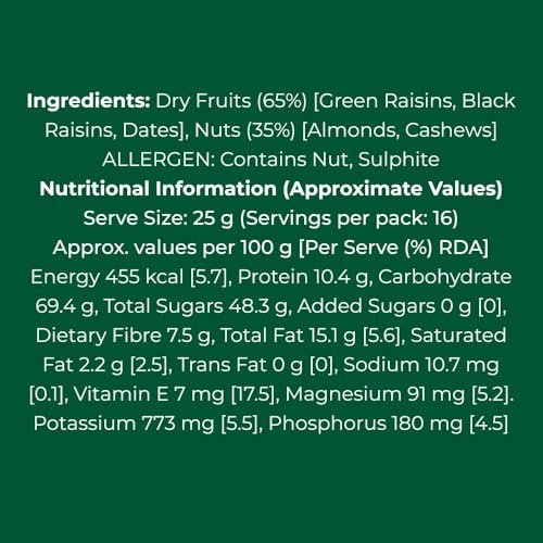 Image of Tata Sampann Panchmeva Mix, Vrat Essentials, Blend of Almonds, Cashews, Green Raisins, Black Raisins, and Dates, Source of Protein, Fit For Fasting, 400g (Pack of 3)