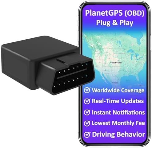 PlanetGPS (OBD) - OBD2 GPS Tracker with OBDII Diagnostics for Cars Trucks Fleet with Worldwide Coverage - Subscription Required (Starting $6.80 CAD/Month)