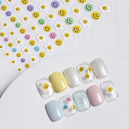 Publi Cute Smile Nail Art Sticker Flowers Face Nail Decal 3D Self Adhesive Fashion Trend Glamour Yellow Smile Face Nail Design Nail Diy Decor Ladies Girls Kids 1 Piece #TOP3