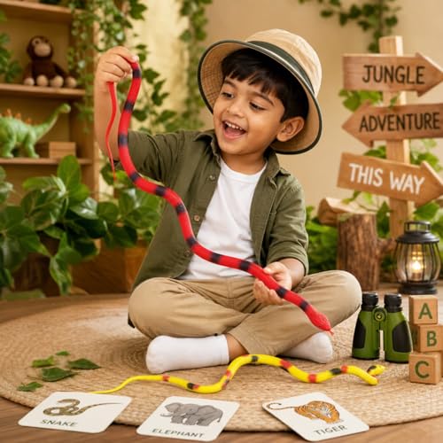 Image of ZESTHOME Realistic Snake Toy Set for Kids - Big Rubber Snake Toys for Pretend Play & Prank Fun | Non-Toxic Flexible Jungle Animal Figures for Learning & Decoration (Age 3+) | 2-Piece