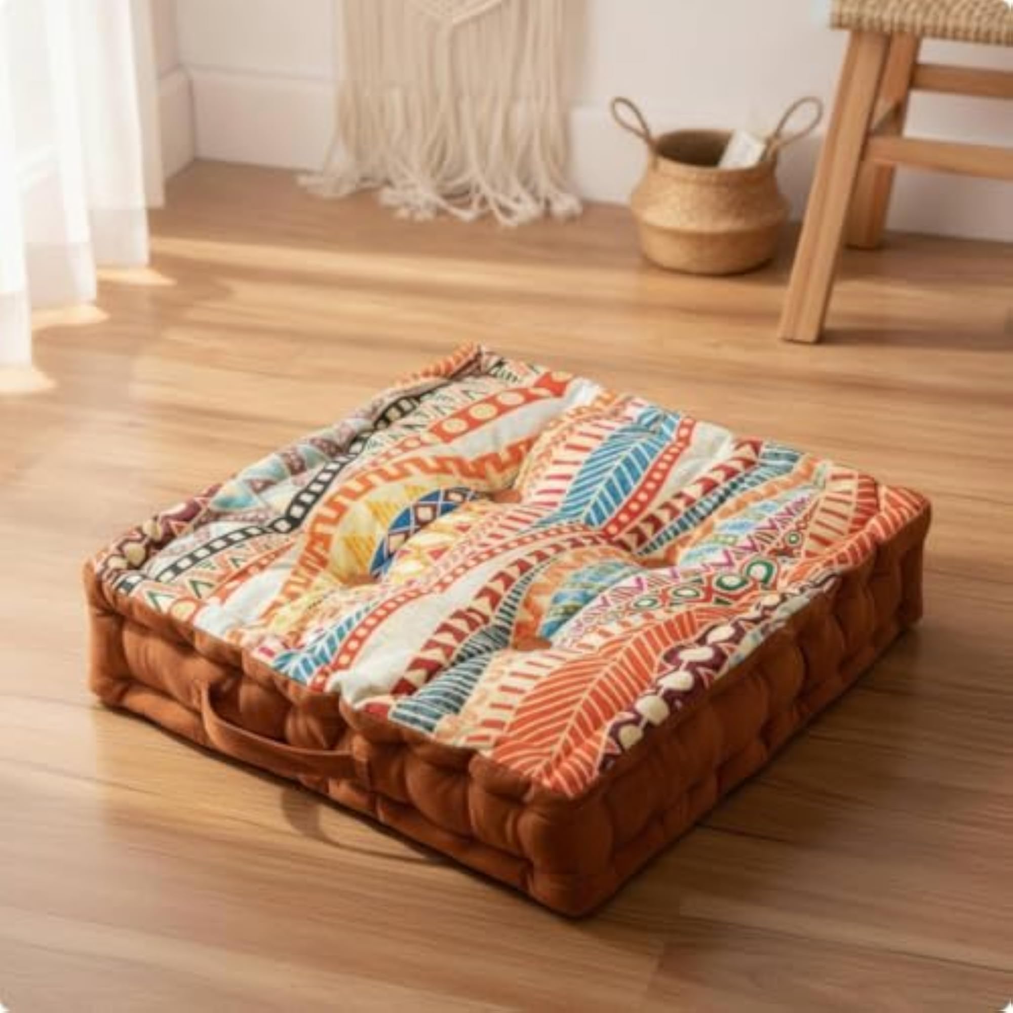 Tufted Floor Cushion Quilted Floor Cushion with Handle