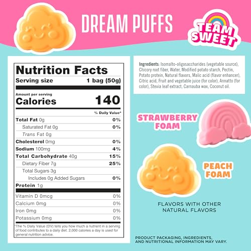 Image of SmartSweets Dream Puffs, Low Sugar Foam Candy, 1.8oz Bags, 14 Pack
