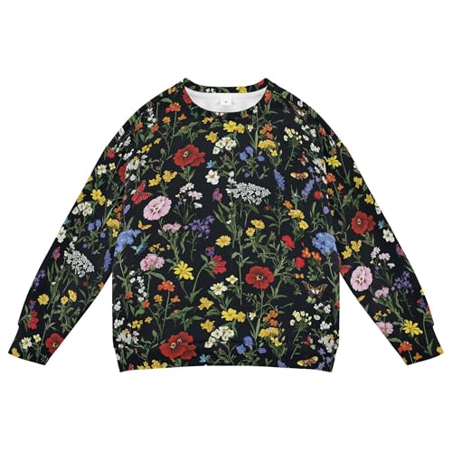 JUNZAN Flowers Carnation Butterflies Black Little Kids Hoodie Sweatshirt Long Sleeve Sweatshirts for Boys Sports 4T