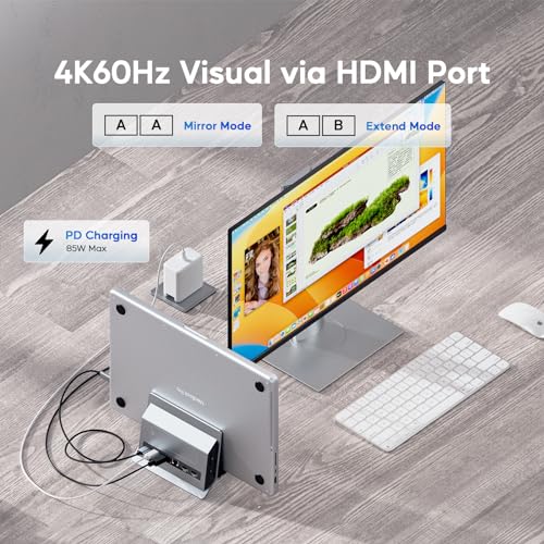 PULWTOP USB C ドッキングステーション Macbook Pro/Air用 縦置き Type-C スタンドとドック 一体型 拡張ドッキング 1*HDMI 4K@60Hz +1*SSDスロット付 (含まれない) + 2*USB-A 3.0+ 2*USB-C 3.2 10Gbps + SD/TFスロット+ RJ45 + PD 100W入力 Mac/Win対応 グレー